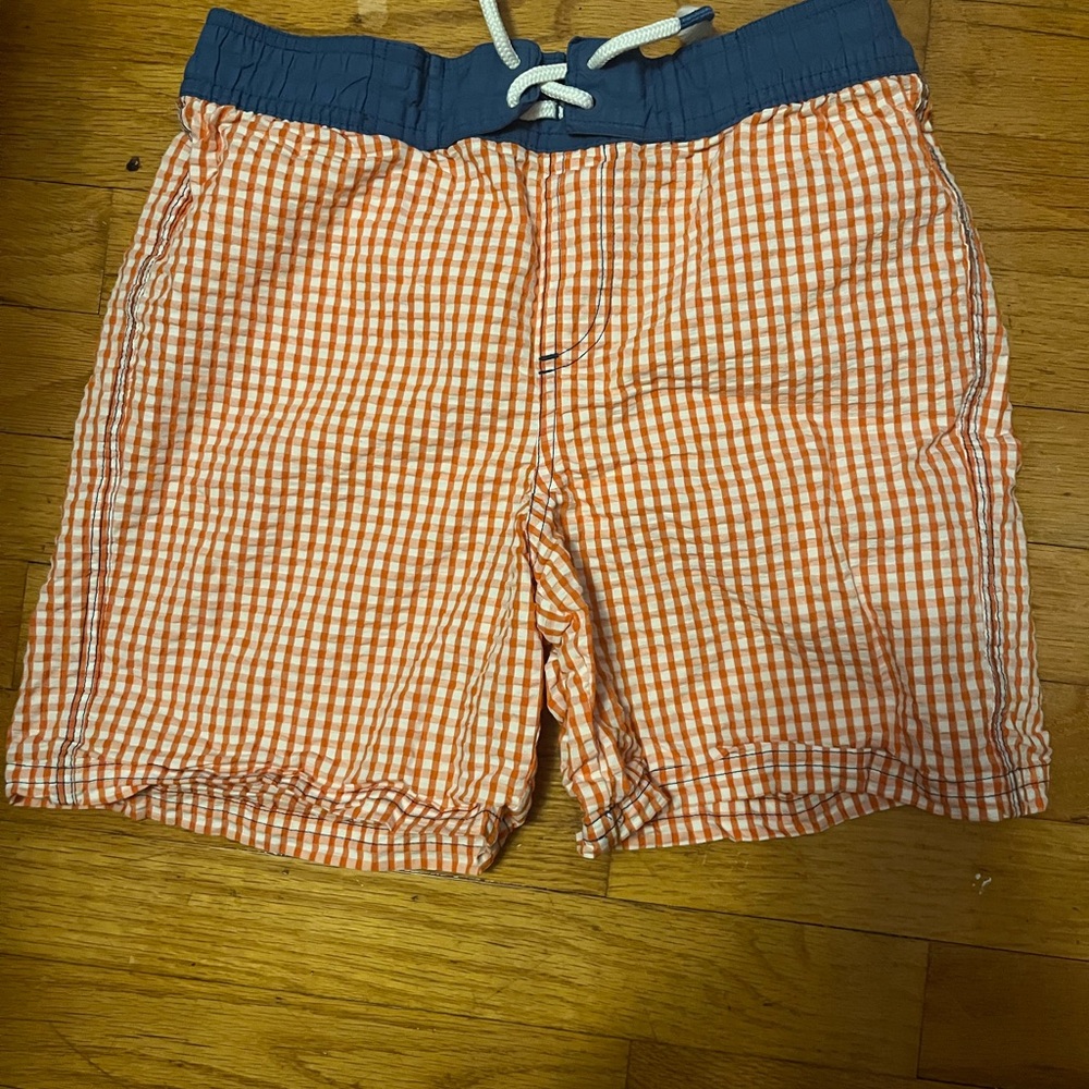 Mini Boden Vibrant Orange and Blue Swim Trunks